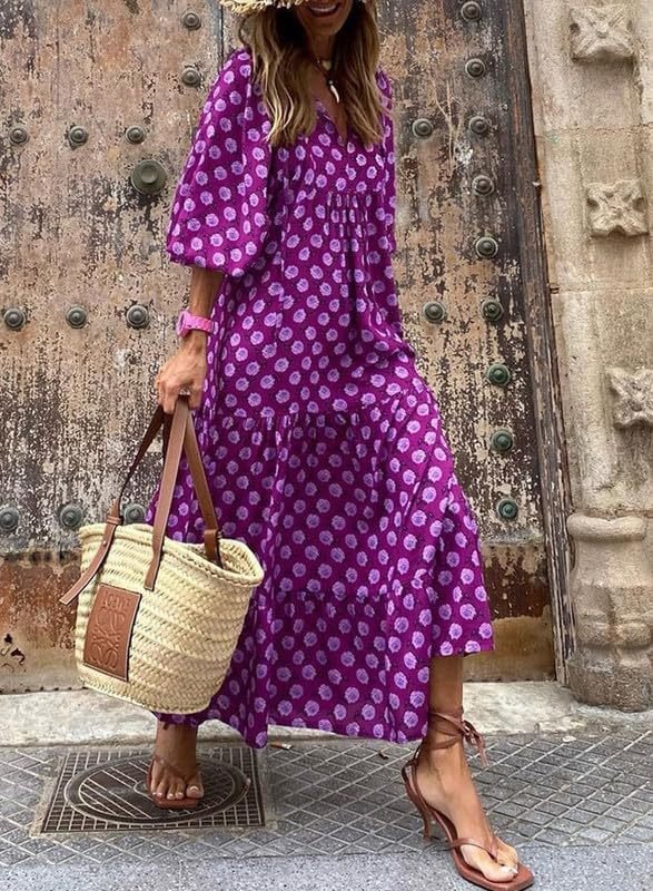 Vanessa – Boho Puff Sleeve Printed Maxi Dress