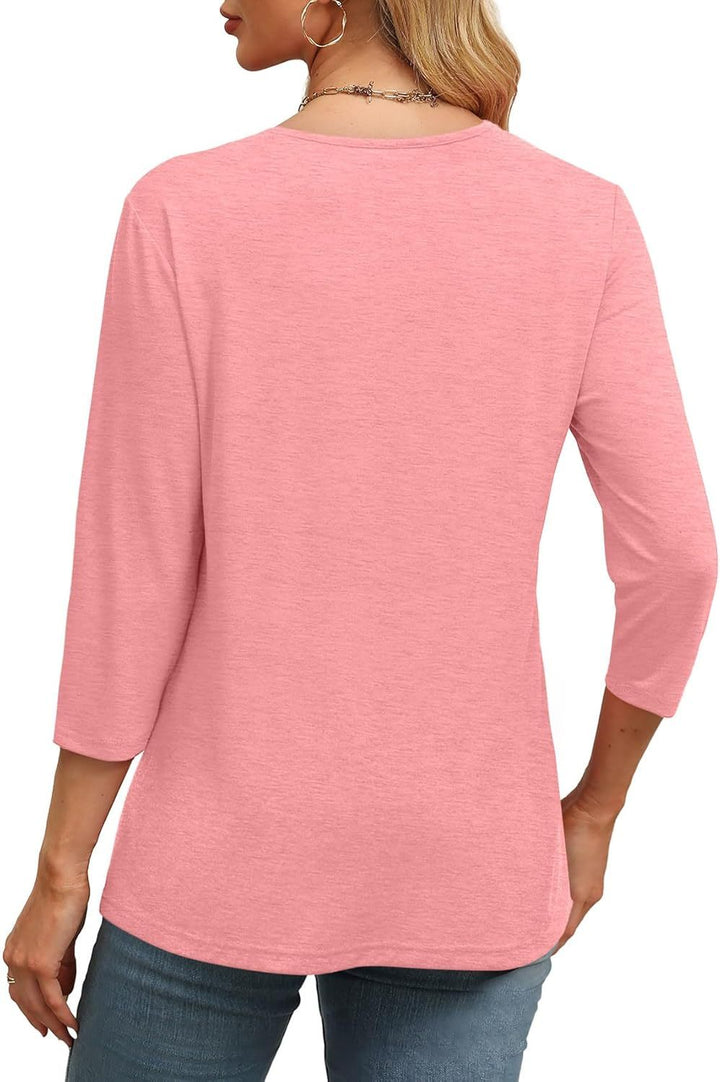 Anita – Loose V-Neck Blouse with 3/4 Sleeves