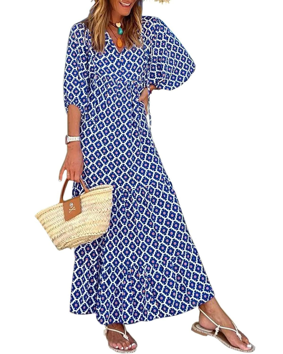 Vanessa – Boho Puff Sleeve Printed Maxi Dress