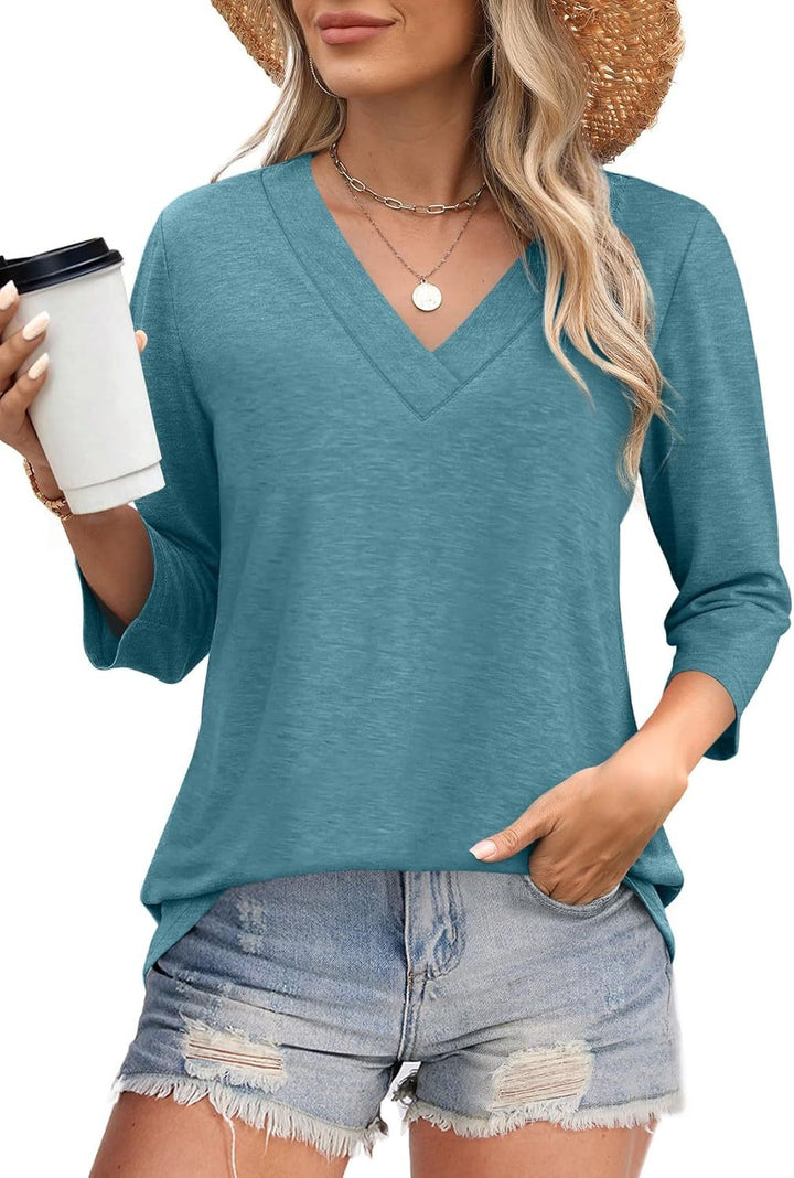 Anita – Loose V-Neck Blouse with 3/4 Sleeves