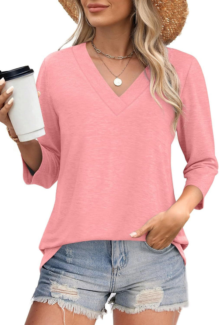 Anita – Loose V-Neck Blouse with 3/4 Sleeves