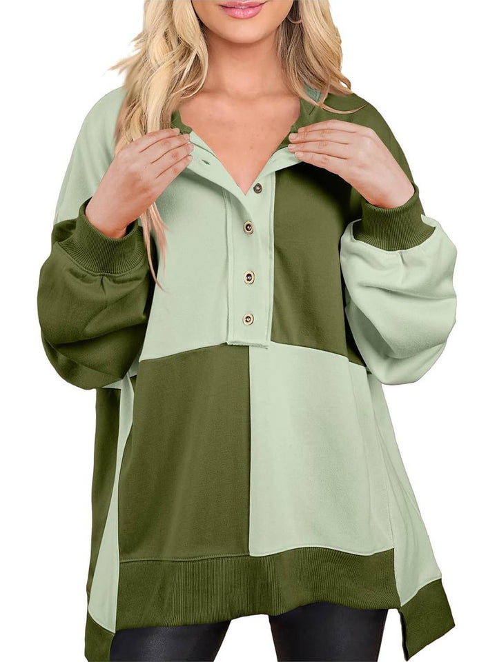Vicky – Plus Size Colorblock Henley Sweatshirt
