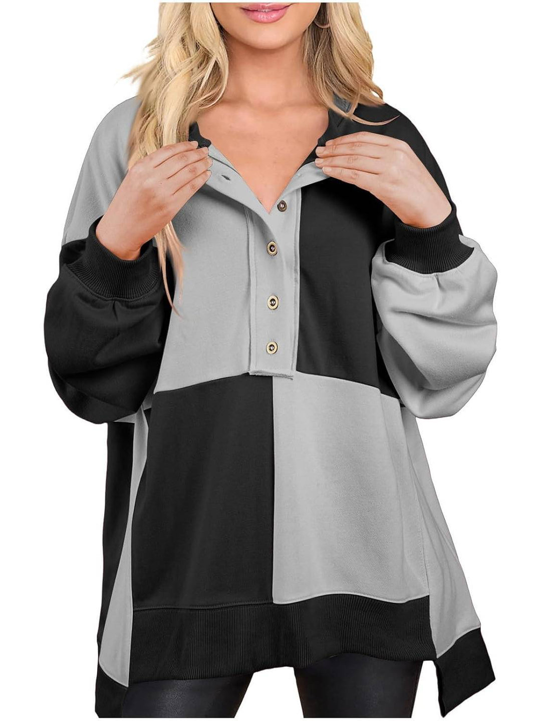 Vicky – Plus Size Colorblock Henley Sweatshirt