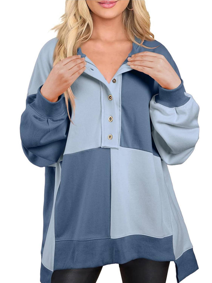 Vicky – Plus Size Colorblock Henley Sweatshirt