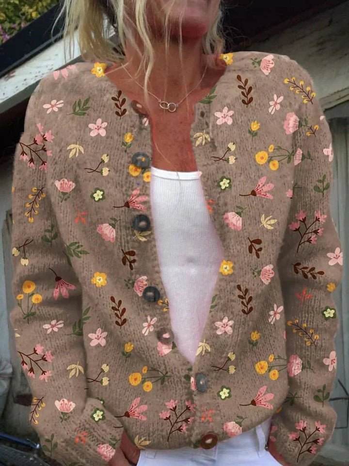 Liezel – Floral Cardigan with Button-Down Front