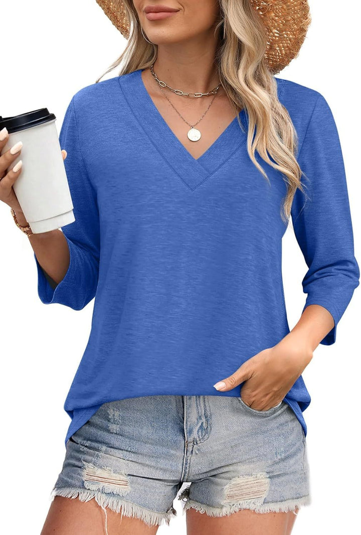 Anita – Loose V-Neck Blouse with 3/4 Sleeves