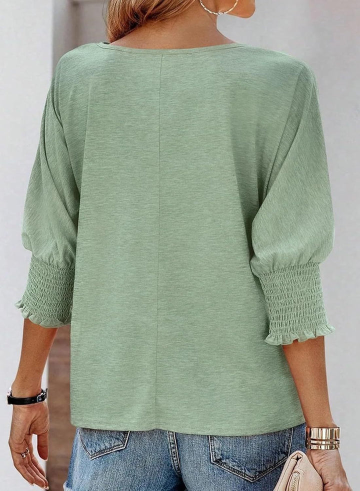 Wendy – Classic Crewneck Blouse with 3/4 Sleeves