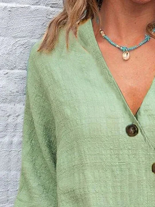 Zele – V-Neck Long Sleeve Top with Cuff Detail