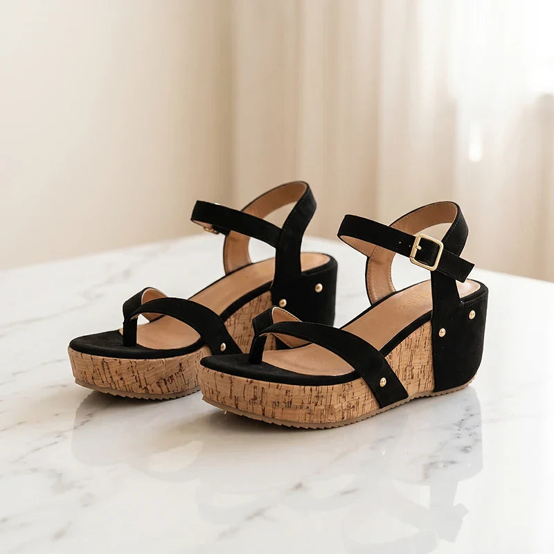 Annika | Gold-Studded Wedge Sandals