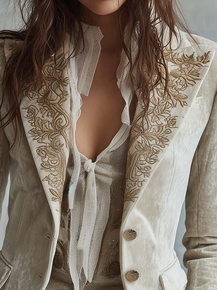 Cora | Tailored Embroidered Ivory Blazer