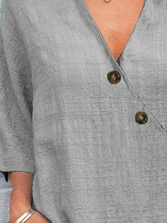 Zele – V-Neck Long Sleeve Top with Cuff Detail