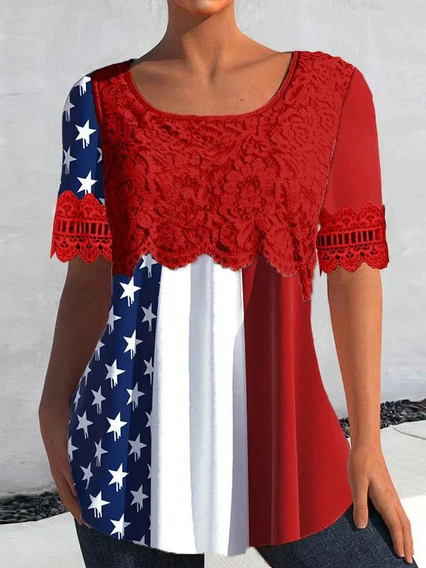 Anie – Lace Graphic Tee with Round Neck