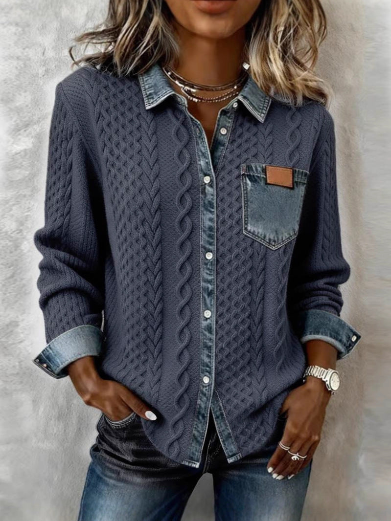 Long Sleeve Shirt with Denim Accents
