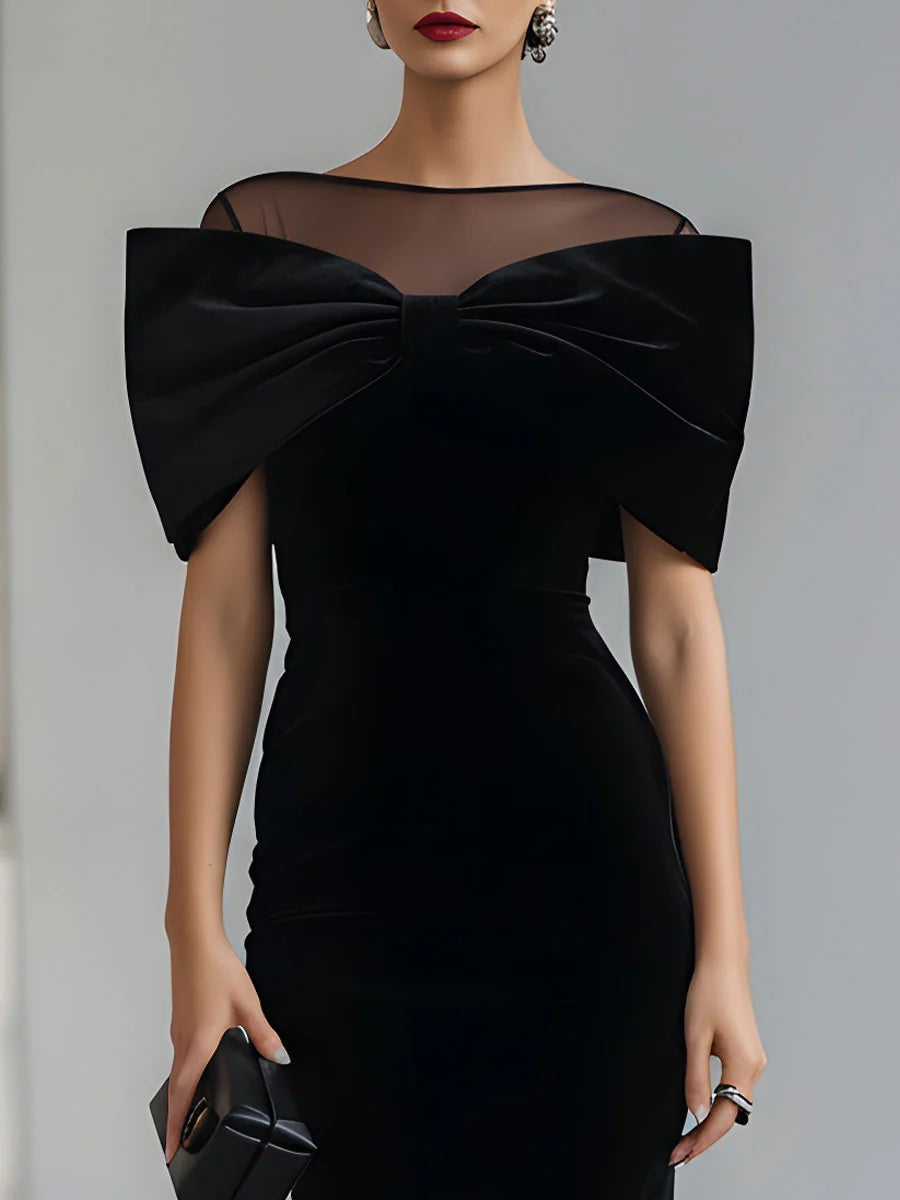 Close-up of black midi dress&