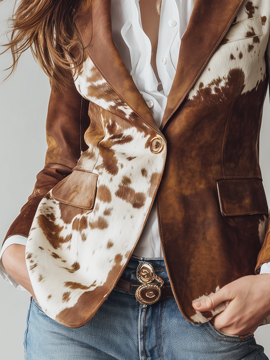 Winnie | Vintage Cow Print Blazer