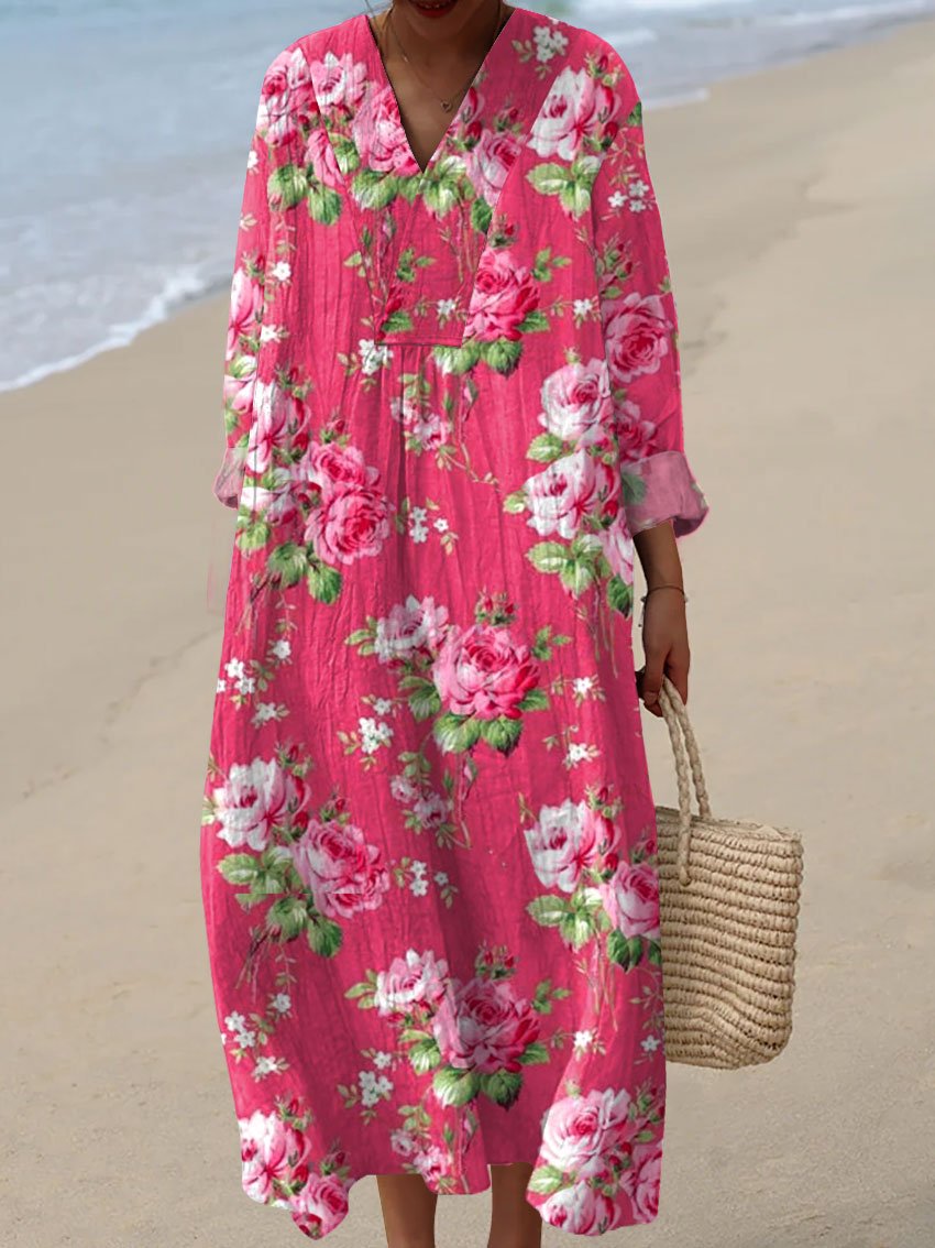 Lydia – Floral Midi Dress with V-Neck