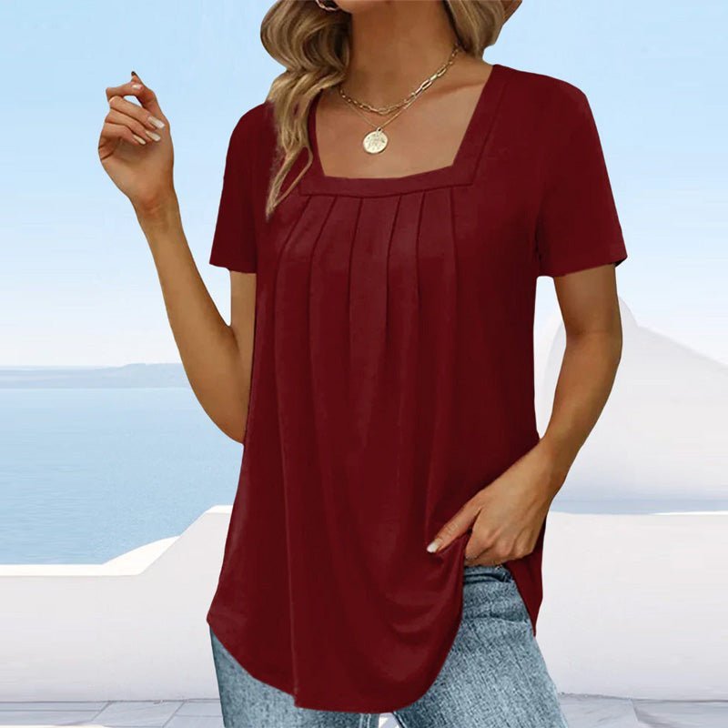 Coral – Pleated Blouse Square Neckline