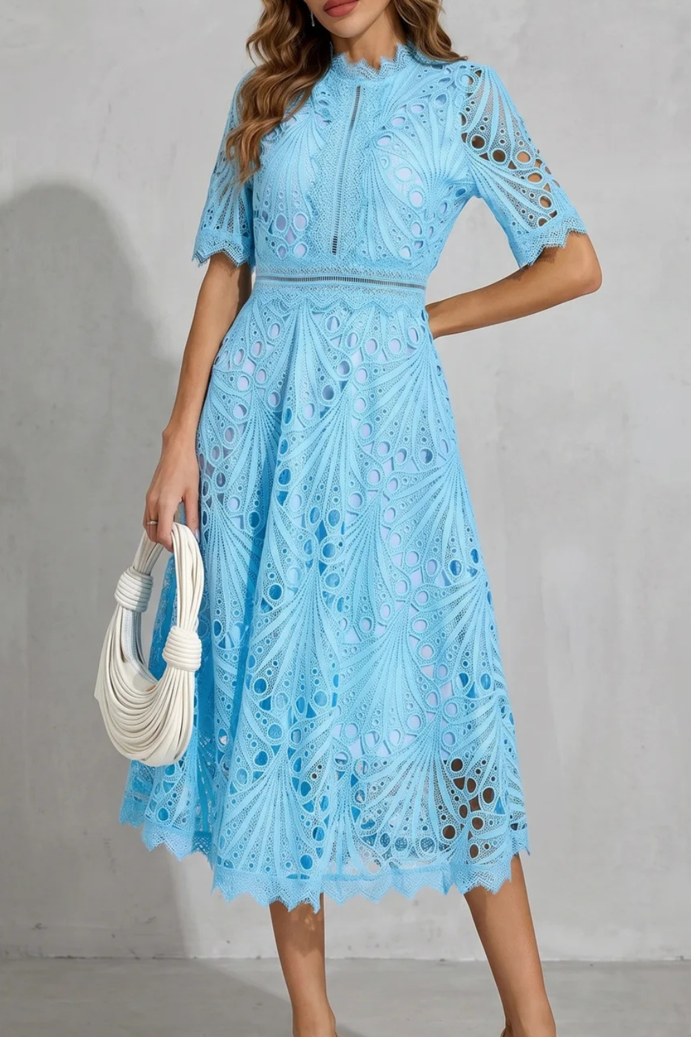Charlisse | Ornate lace refinement – High-neck midi dress