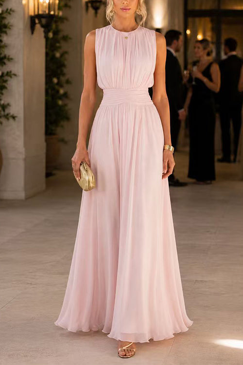 Sleeveless Crewneck High Waist Maxi Dress