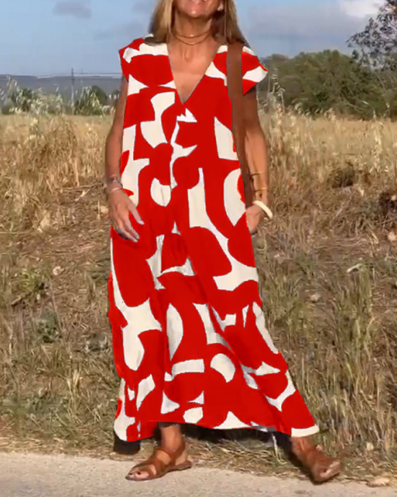 Amelia – Printed V-Neck Maxi Dress
