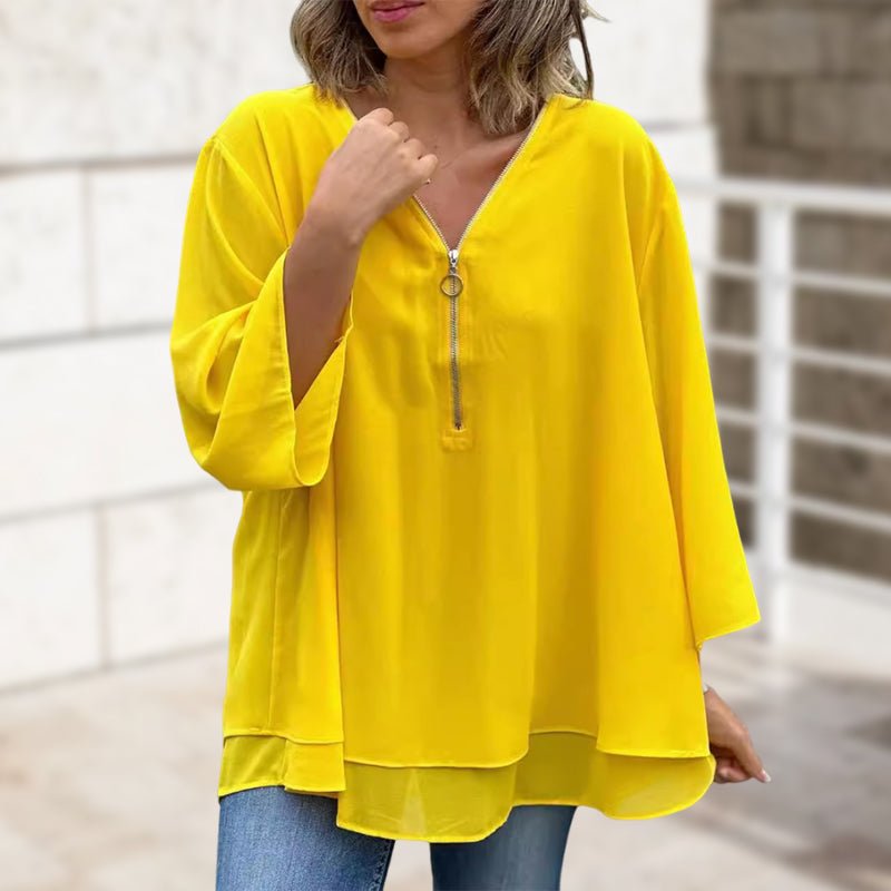 Lorelai – V-Neck Zipper Blouse