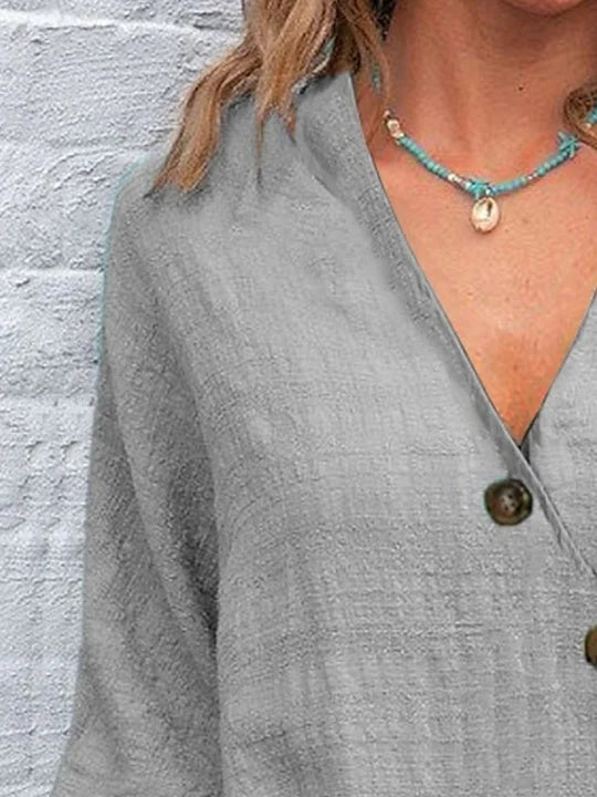 Zele – V-Neck Long Sleeve Top with Cuff Detail