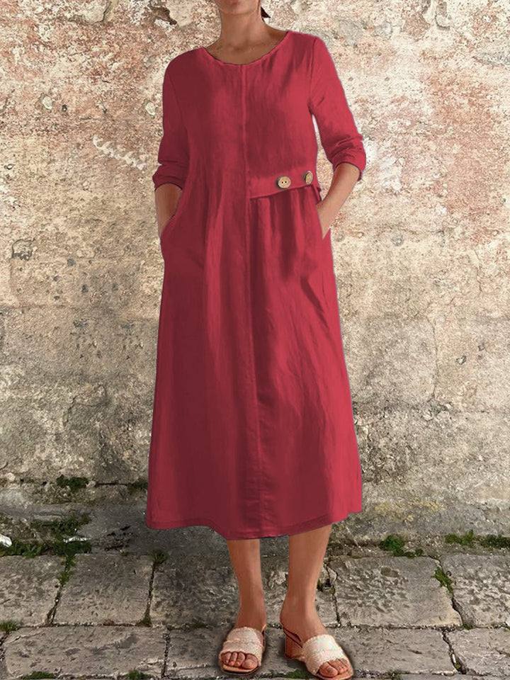 Rin – Midi Dress with 3/4 Sleeves &amp; Side Pockets