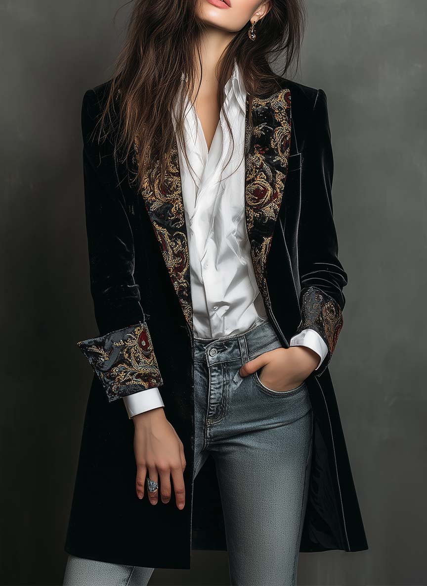 Veronica | Black Baroque Blazer with Lapels
