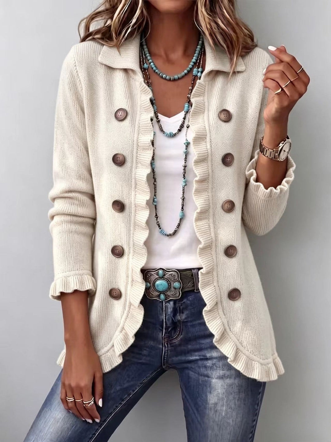 Annette | Ruffled Ribbed Knit Jacket