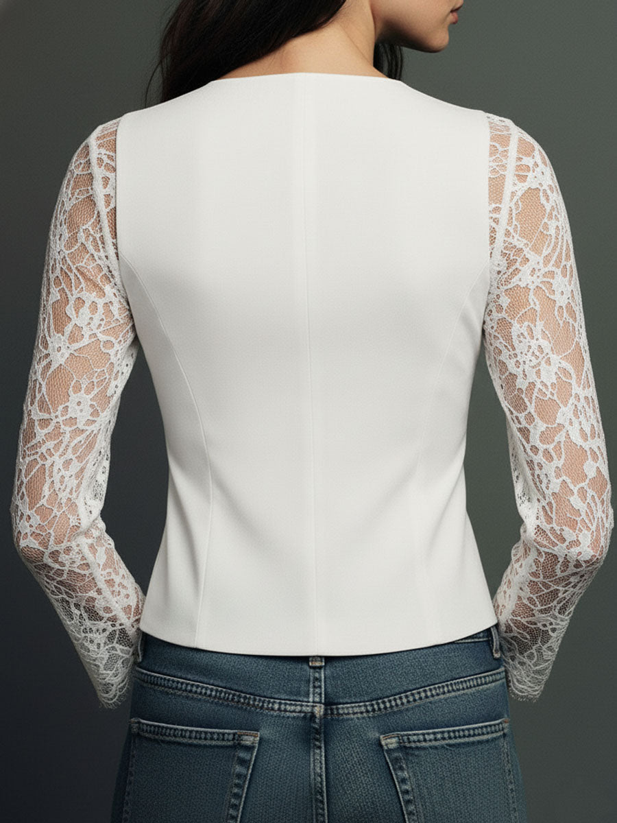Naomi | Semi-Sheer Sleeve Blazer Top