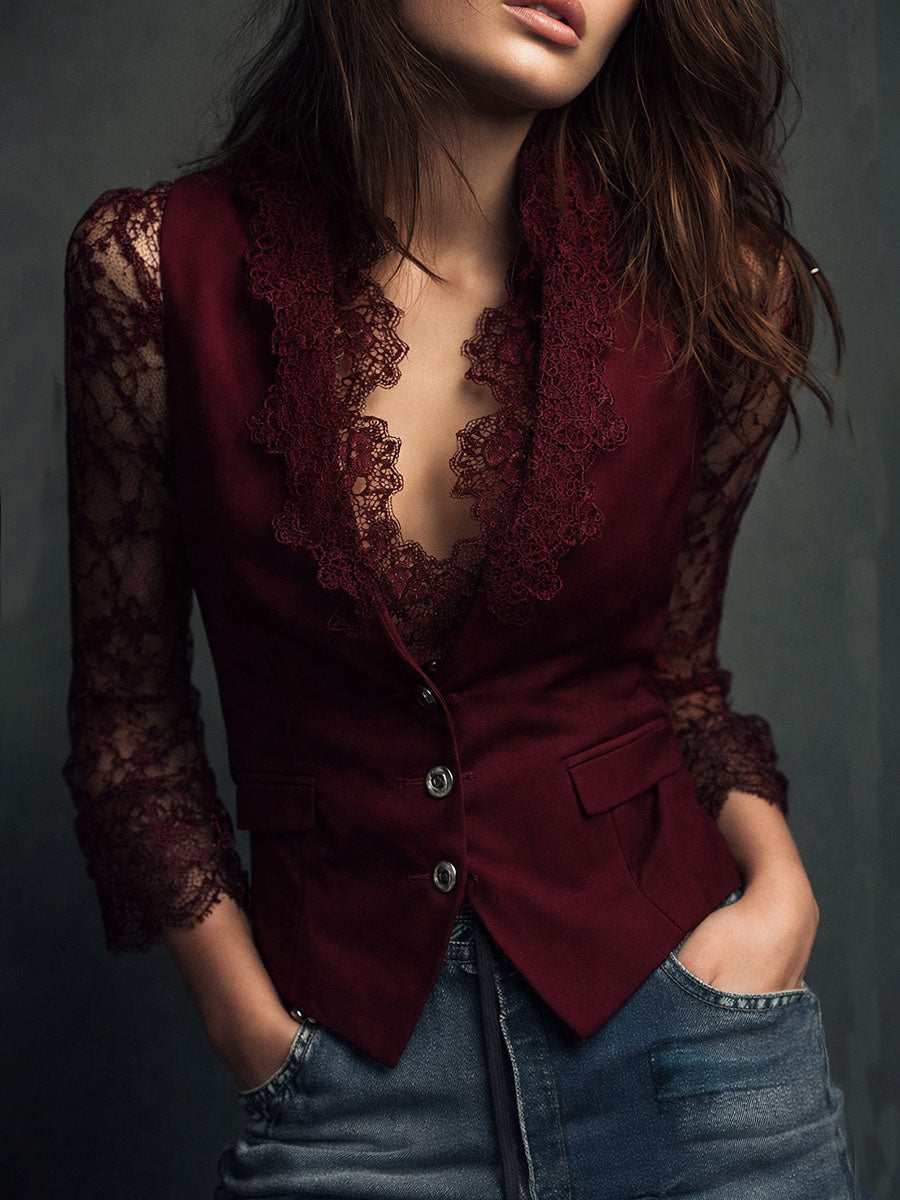 Naomi | Semi-Sheer Sleeve Blazer Top