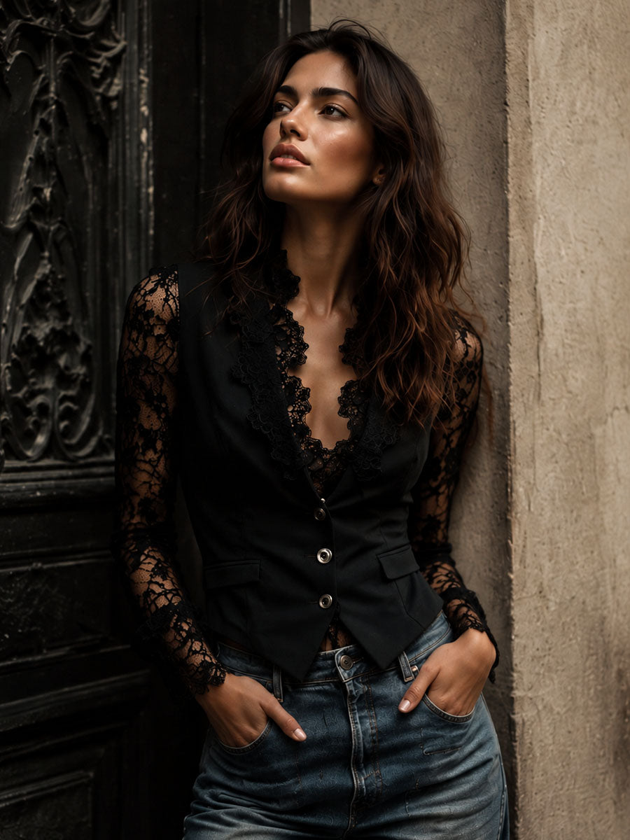 Naomi | Semi-Sheer Sleeve Blazer Top