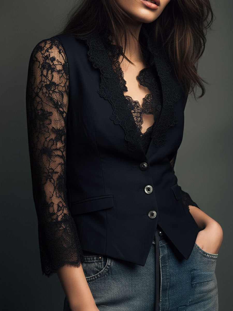 Naomi | Semi-Sheer Sleeve Blazer Top
