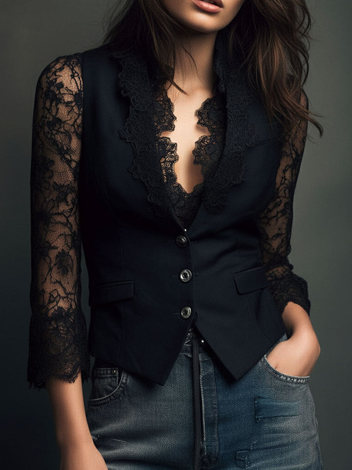 Naomi | Semi-Sheer Sleeve Blazer Top