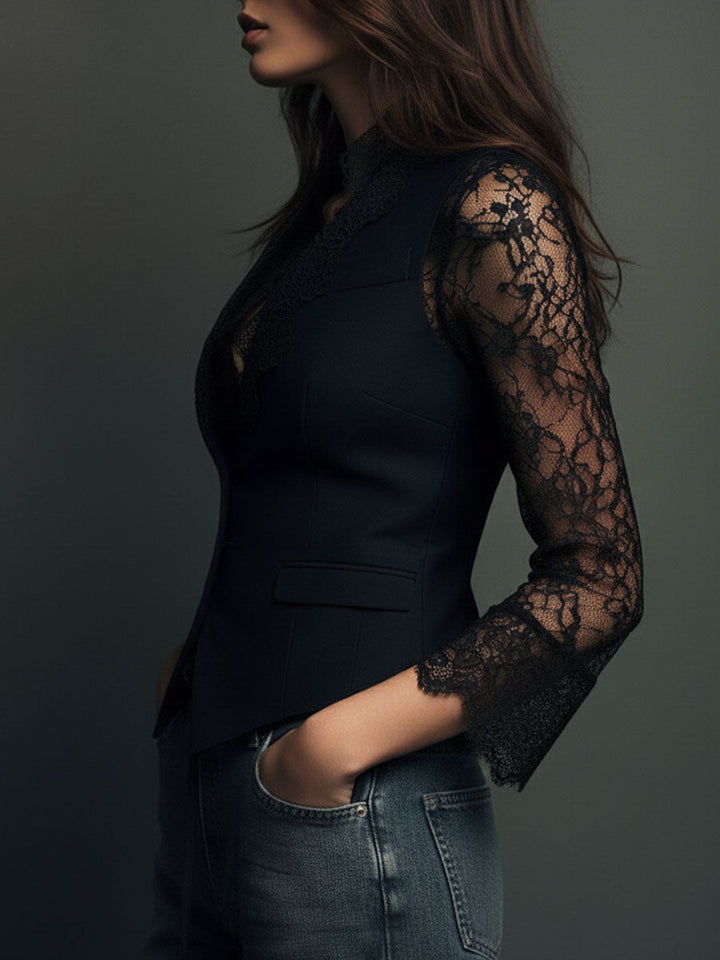Naomi | Semi-Sheer Sleeve Blazer Top