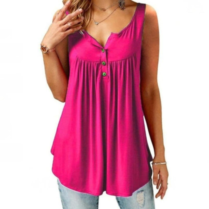 Jilla – Sleeveless V-Neck Button Tank