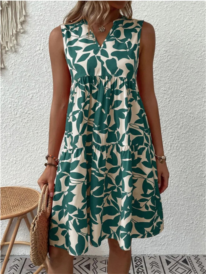 Tasha – Printed Sleeveless V-Neck Midi Dress