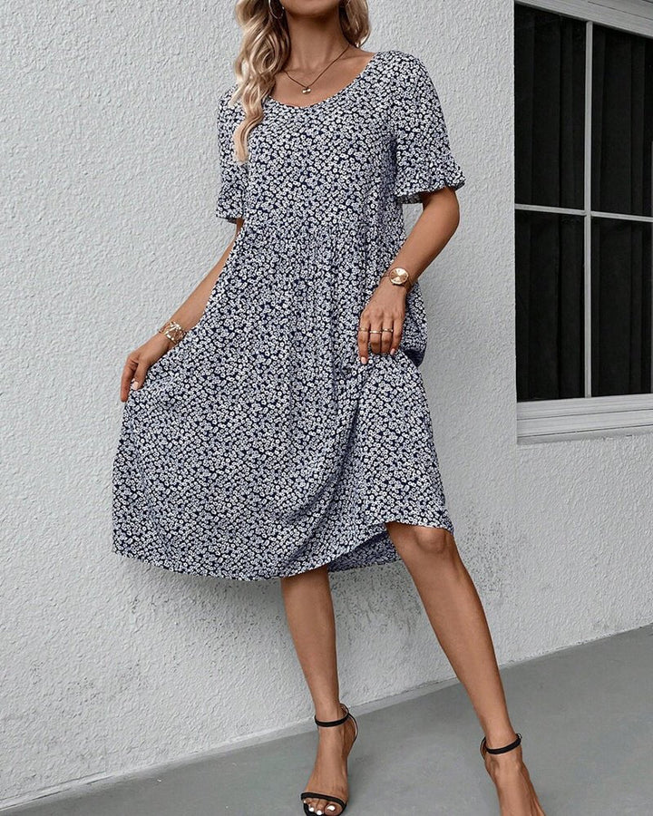 Anne – Floral Midi Dress with Short Sleeves