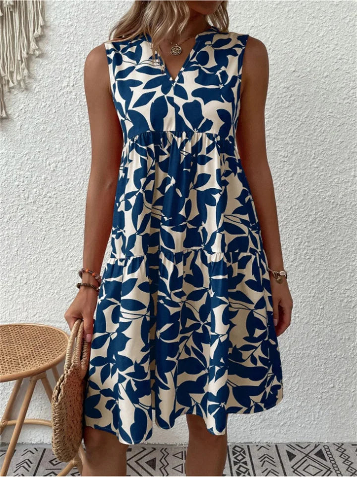 Tasha – Printed Sleeveless V-Neck Midi Dress