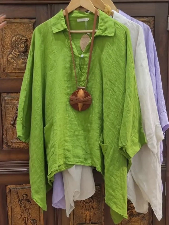 Lina – Collared Top with Stand Collar