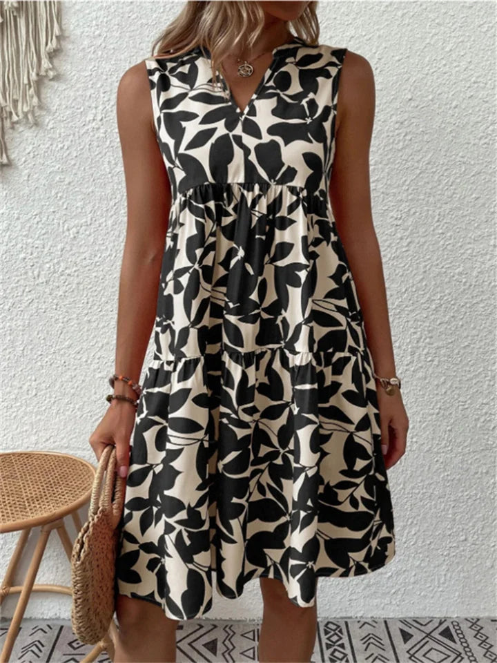 Tasha – Printed Sleeveless V-Neck Midi Dress