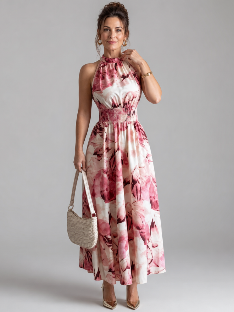 Olivia™ Gathered Waist Abstract Print Midi Dress