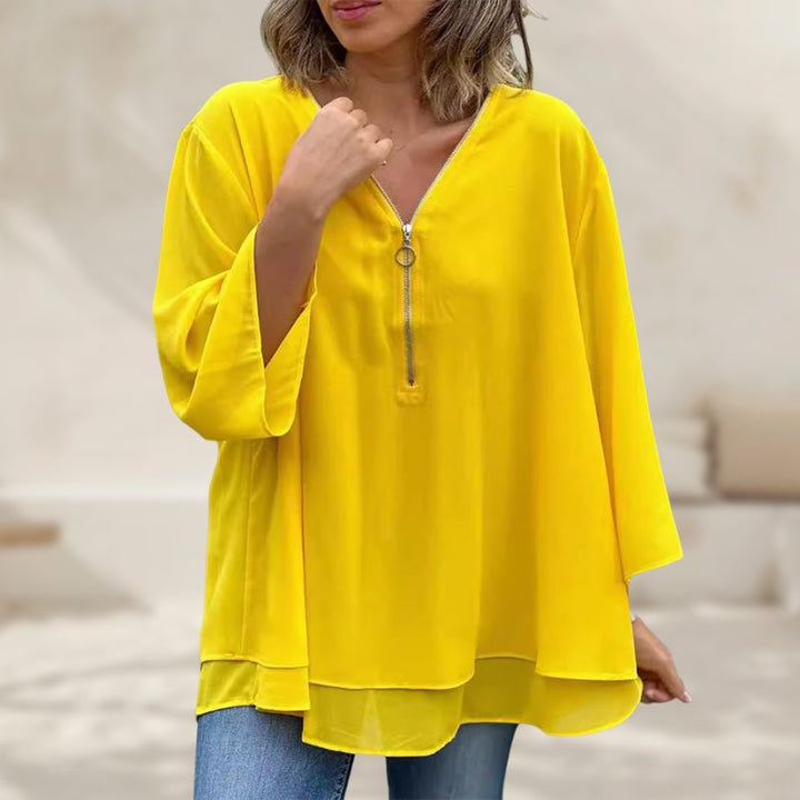Lorelai – V-Neck Zipper Blouse