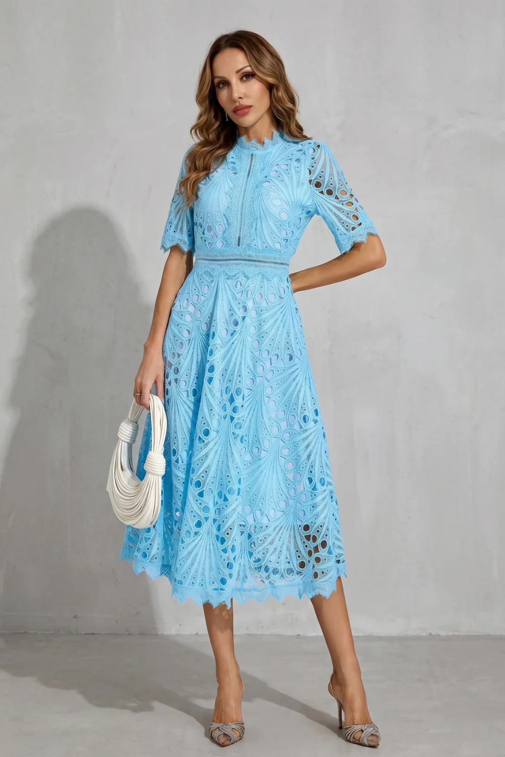 Charlisse | Ornate lace refinement – High-neck midi dress