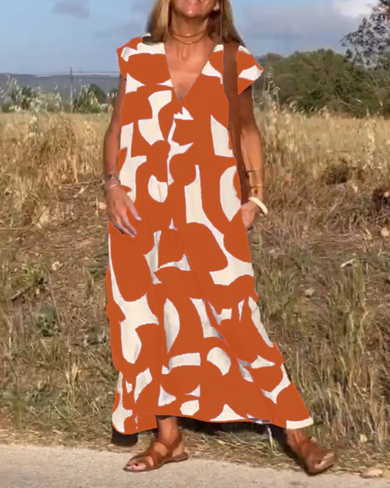Amelia – Printed V-Neck Maxi Dress