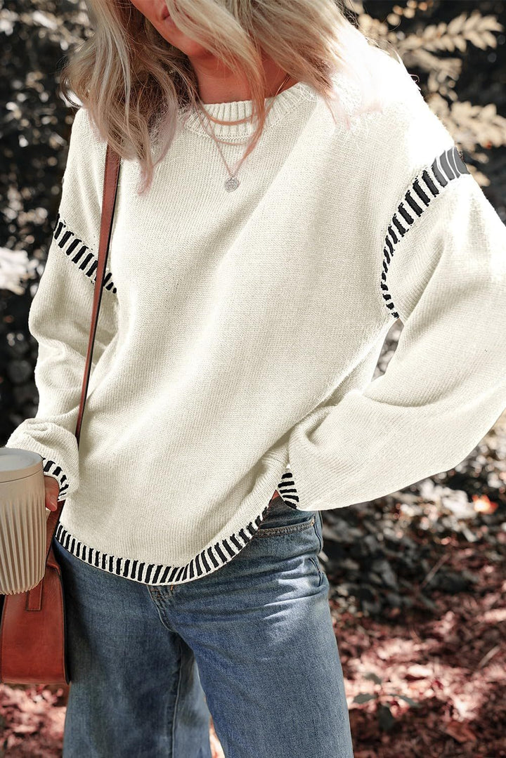 Maria – Contrast Trim Crewneck Sweater