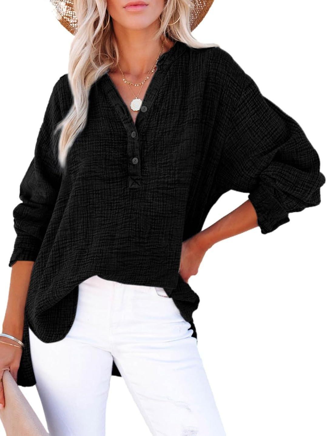 Jena – V-Neck Button Blouse with 3/4 Sleeve Option