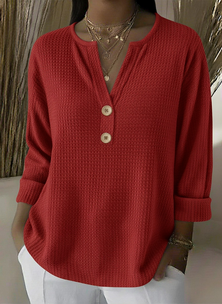 Lucy | Textured Henley T-Shirt with Buttons