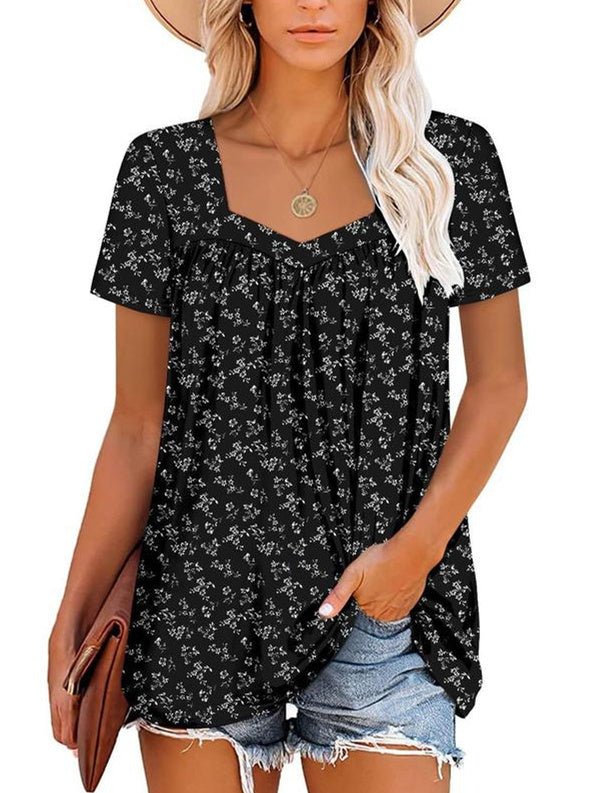 Lory – Pleated Floral Shirt with Curved Hem