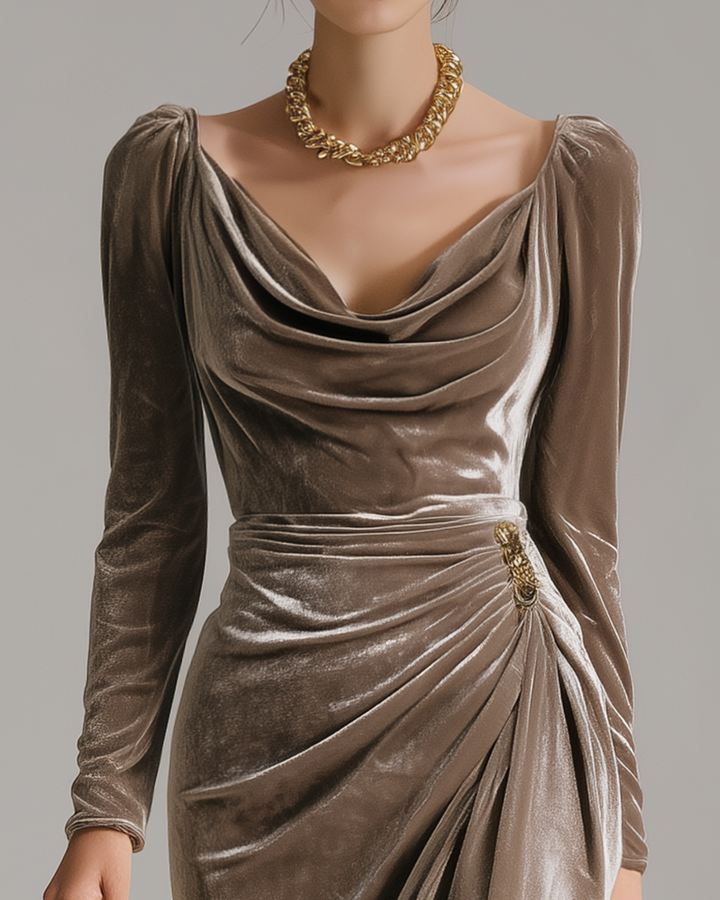 Close-up of brown elegant dress&